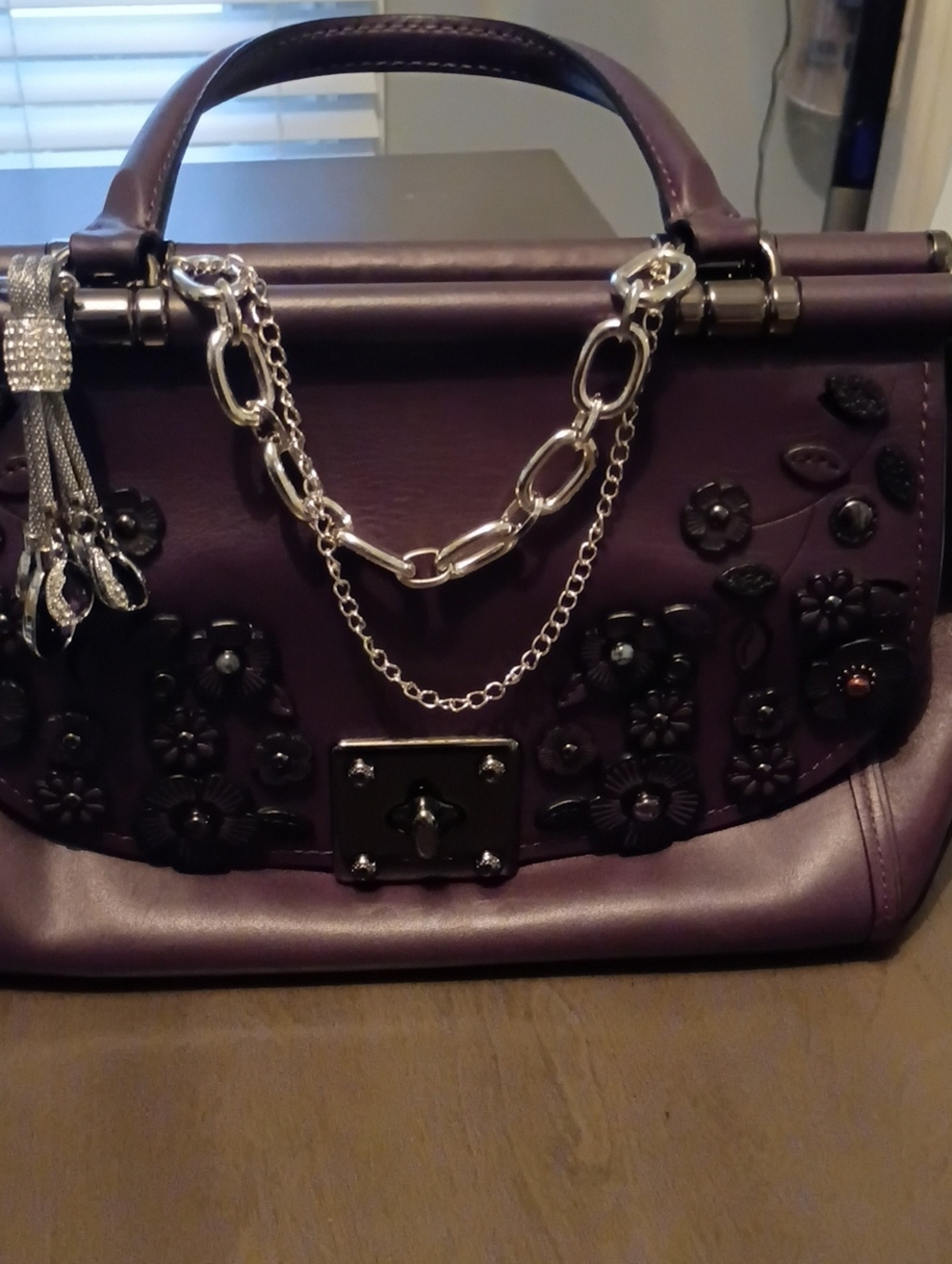Coach Purple Floral Appliqué Satchel Refurbished